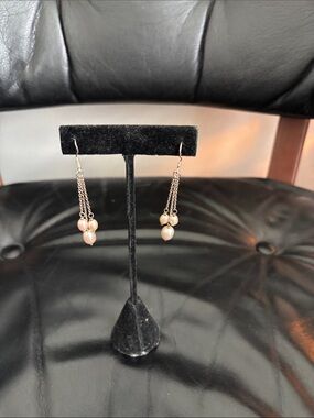 Delicate Pink Pearl Drop Chain Earrings - Women Jewelry